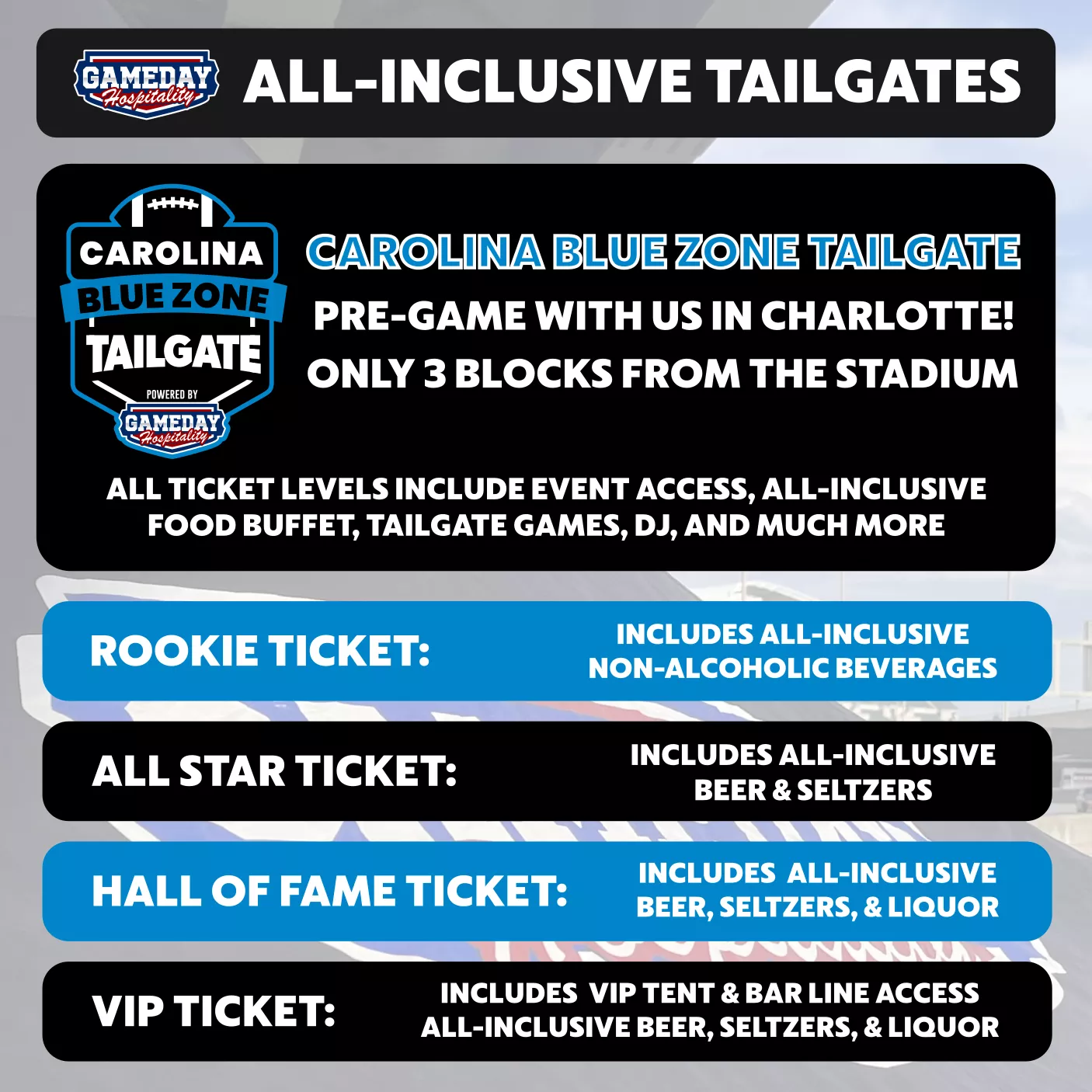 seating chart for Gameday Hospitality - Charlotte - Panthers Tailgate - eventticketscenter.com